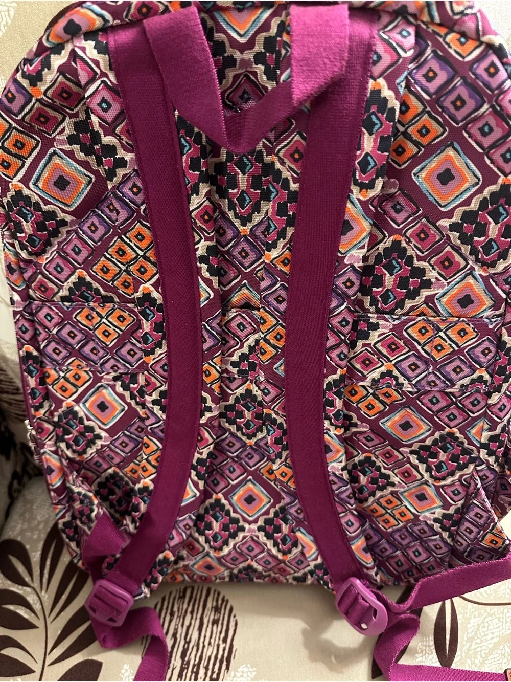 Vera Bradley Multicolor Geometric Laptop Backpack with Purple Base